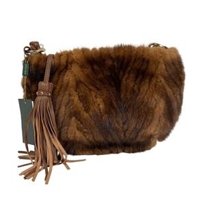 Paolo Masi‎ Italy Brown Mink Fur Leather Shoulder Bag Tassel Vison Line 5003 NWT